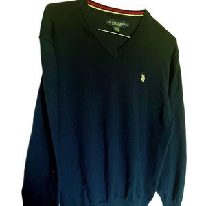 US Polo Assn Sweater Mens Large Navy V-Neck Long Sleeves White Horse Logo